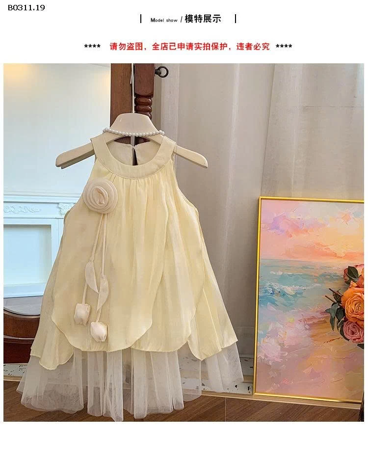 VÁY CỔ YẾM GẮN HOA 3D - sỉ 215k