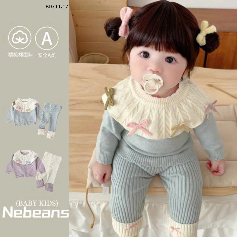 SET ĐỒ LEN CỔ BÚP BÊ KÈM NƠ-Giá sỉ 199k