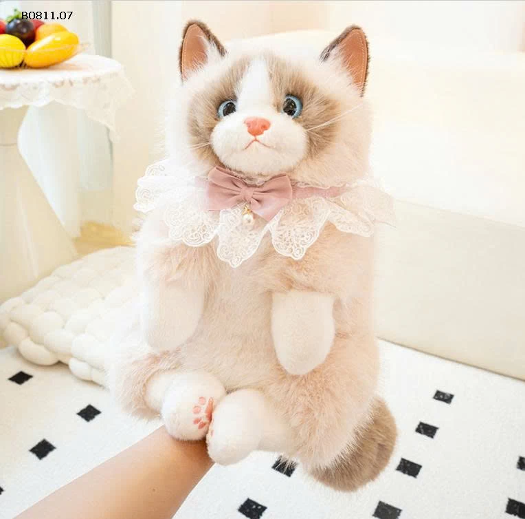 Balo mèo nhồi bông chân thực kèm khăn quàng cổ - sỉ 338k