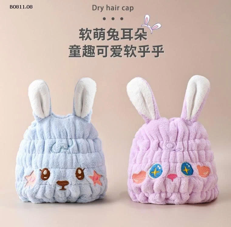 SET 3 MŨ LÀM KHÔ TÓC TAI THỎ CHO BÉ-Giá sỉ 79k