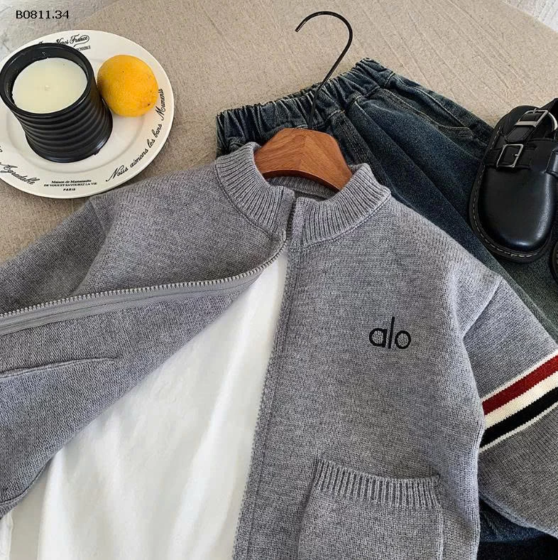 Áo len ALO xám khóa kéo BT -Giá sỉ Sz 90-120: 173k Sz 140-160:187k 