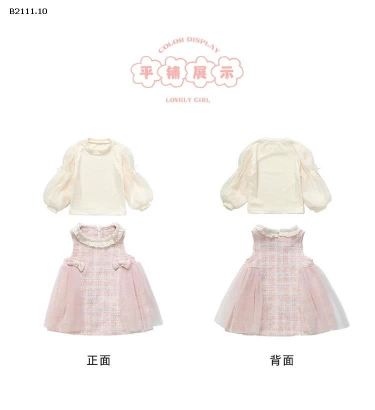 Bộ đồ váy tay ren phong cách Chanel cho bé gái-sỉ 269k
