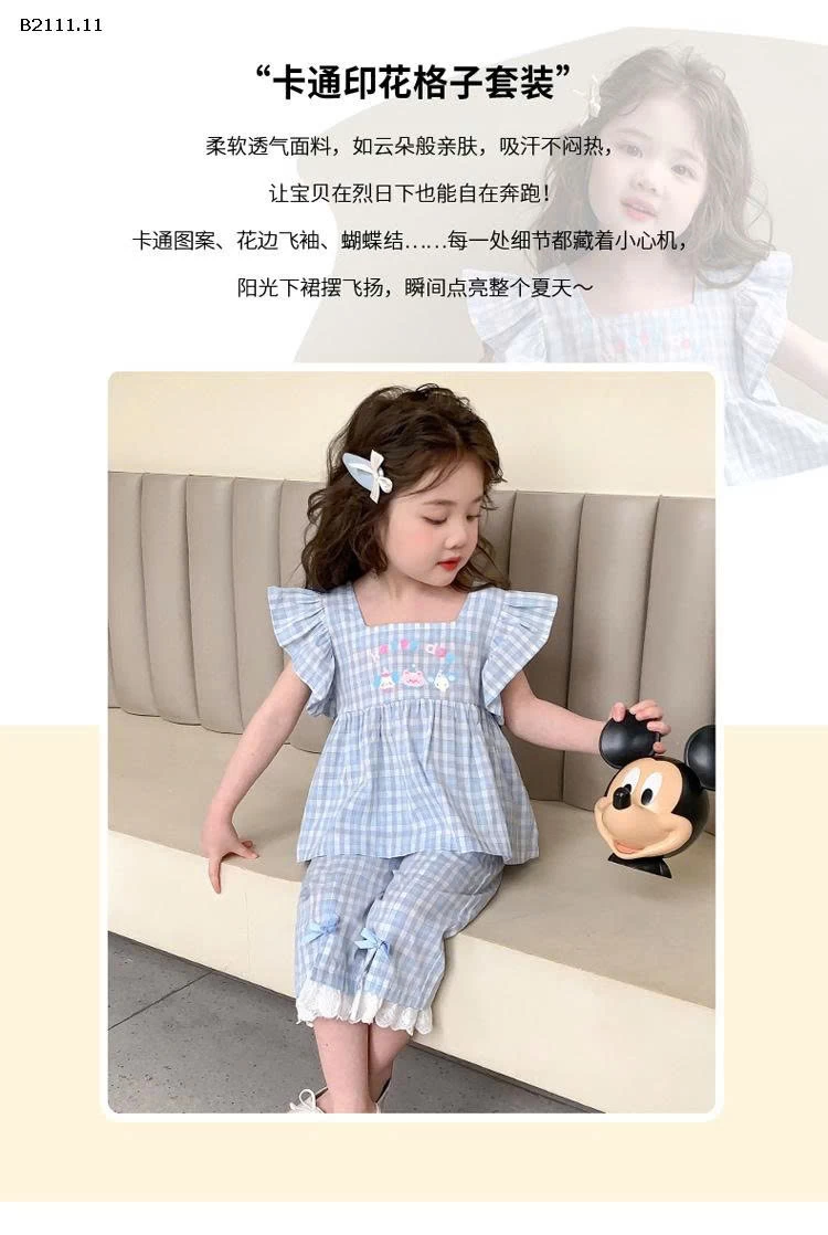 Bộ đồ họa tiết kẻ caro tay bồng cho bé gái-sỉ 224k
