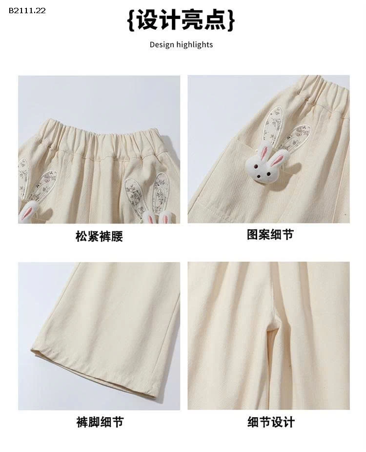 Quần dài cotton thỏ 3D cho bé gái 2025-sỉ 170k