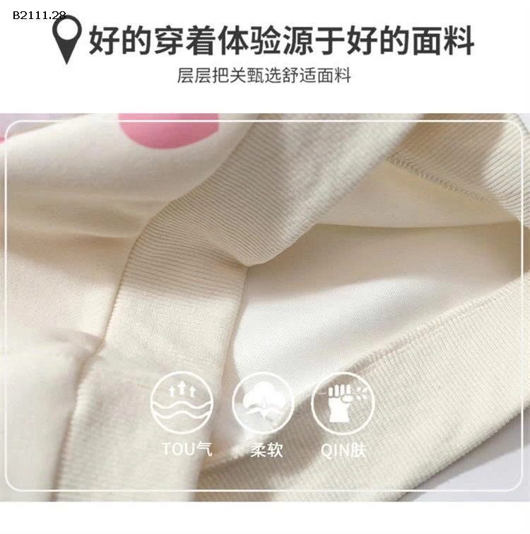 Bộ quần áo nỉ  hình gấu hình trái tim cho bé gái 2025-sỉ 245k