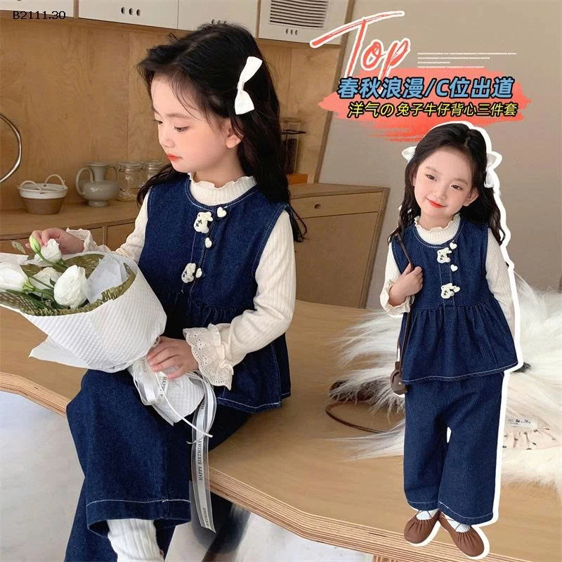 Bộ đồ denim 3 chi tiết mùa xuân cho bé gái- giá sỉ  mẫu xám giá 265k mẫu xanh denim  giá 282k