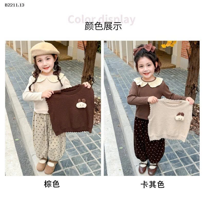 Bộ đồ ba chi tiết chấm bi cho bé gái thu đông- giá sỉ 273k