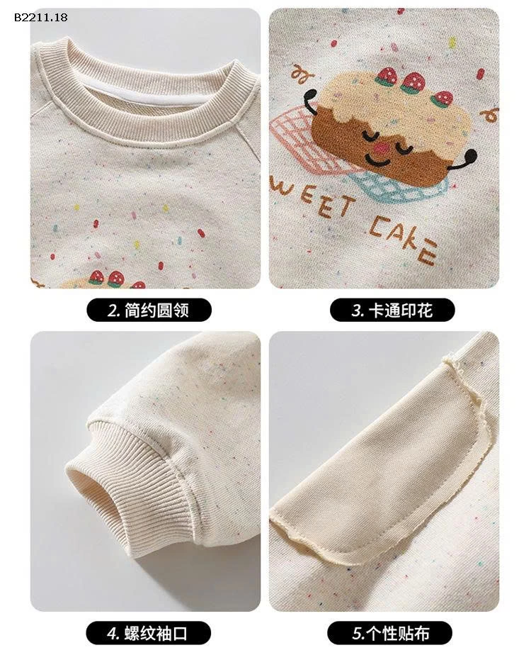 Áo nỉ chấm bi hoạt hình  cho bé gái - giá sỉ 172k