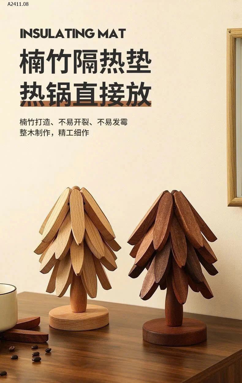 BỘ 5 MIẾNG LÓT BÁT ĐĨA NỒI CỐC CHÉN BẰNG GỖ-Giá sỉ 61k