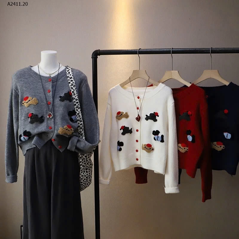 ÁO KHOÁC LEN THÊU CÚN-Giá sỉ 195k