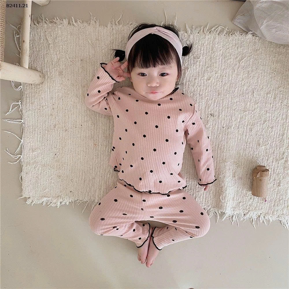 Bộ đồ ngủ lụa băng dài tay họa tiết gân thời trang thu đông  cho bé gái-Giá sỉ 69k