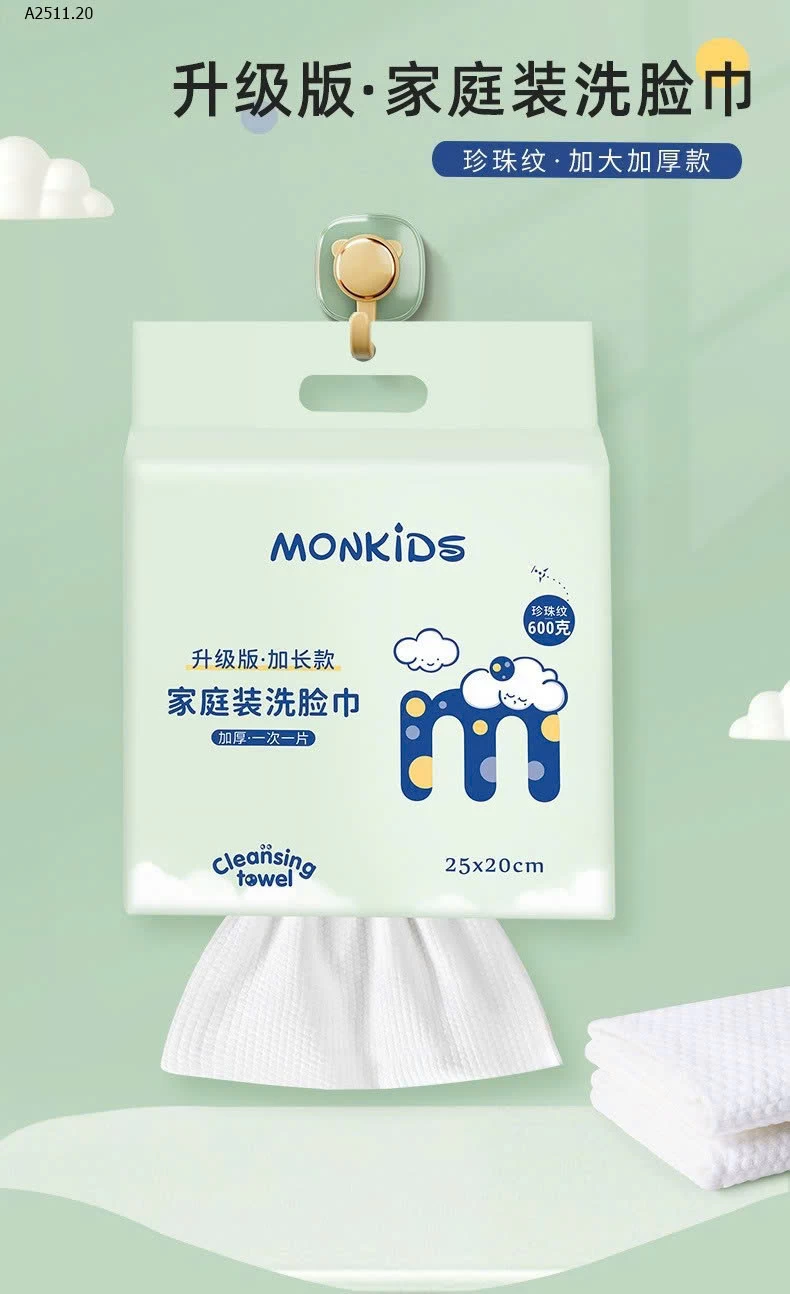 KHĂN GIẤY RỬA MẶT 1 LẦN ĐA NĂNG  MONKIDSGiá sỉ 100k