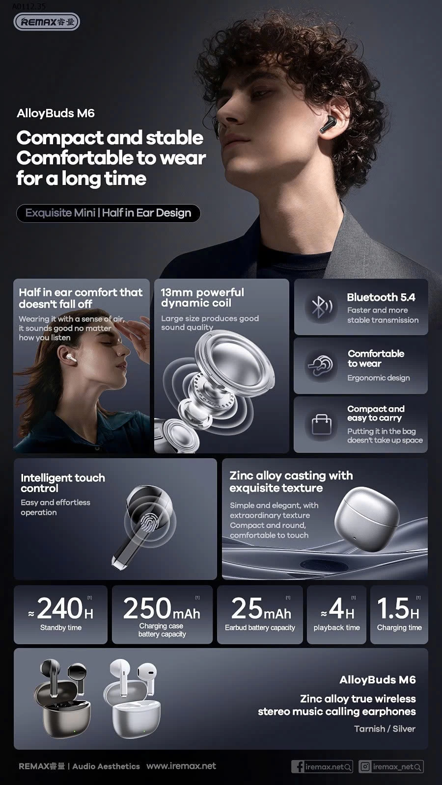 TAI NGHE BLUETOOTH REMAX ALLOYBUDS M6sỉ 235k