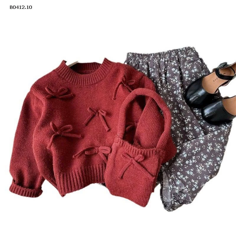 Áo len đỏ nơ kèm túi xinh -sỉ 148k