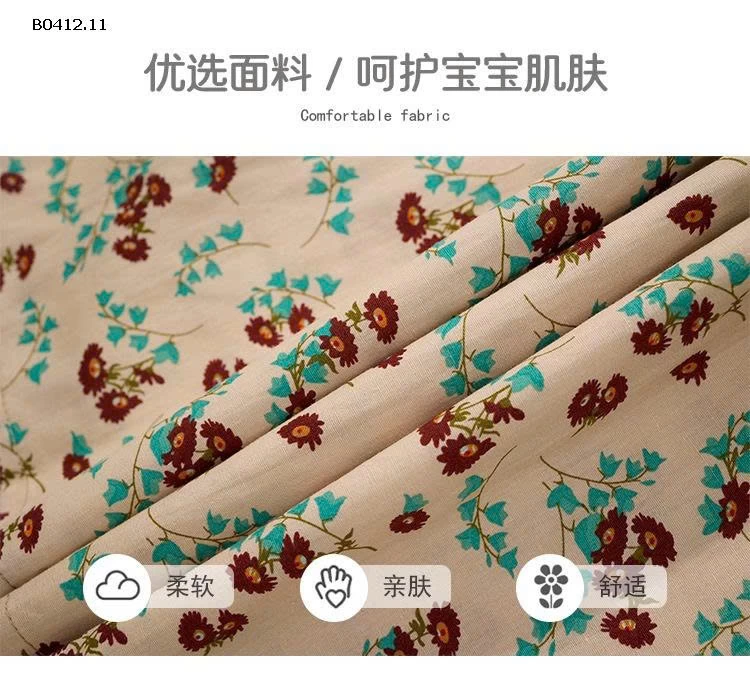 Váy dài tay hoa nhí chun ngực nhà Premium-sỉ 158k