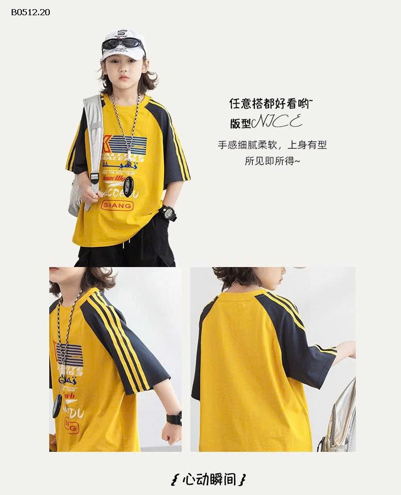 ÁO THUN VÀNG PHỐI TAY SỌC VAI-sỉ 153k