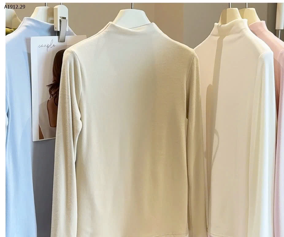 Áo thun dài tay cổ đứng, màu trơn đơn giản, chất liệu nỉ protein  nhà ANNA-Giá sỉ 149k