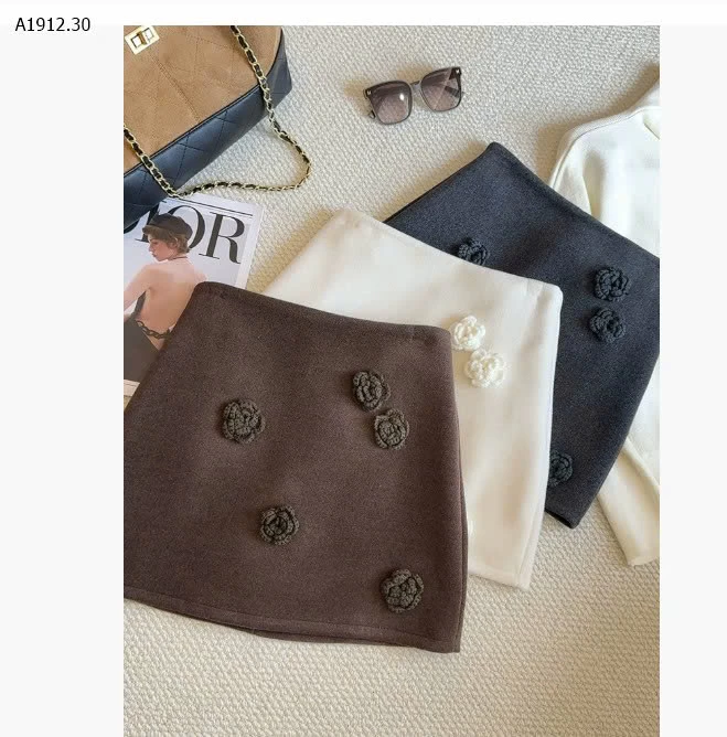 Chân váy midi len dày dặn họa tiết hoa 3D dành cho nữ nhà ANNA-Giá sỉ 180k