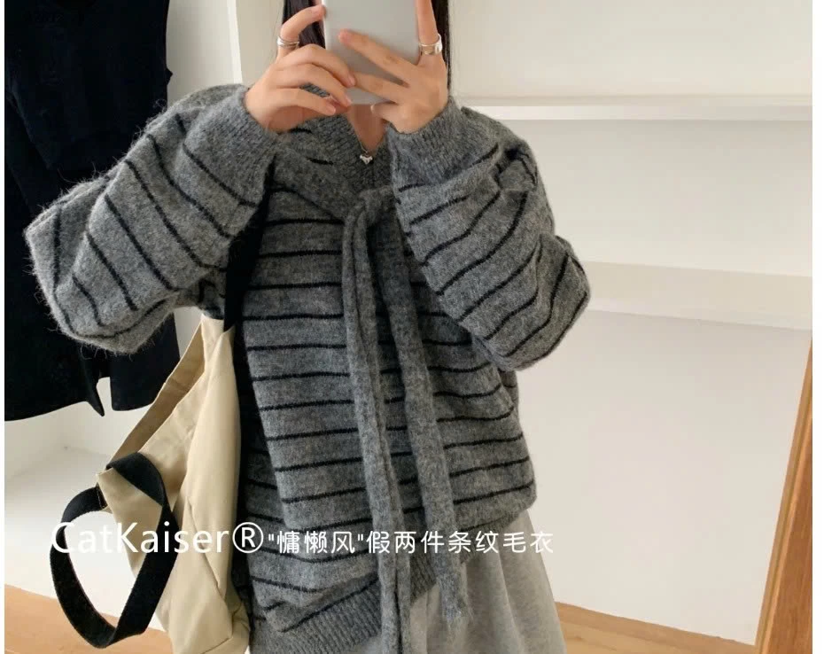 ÁO LEN KẺ KÈM KHĂN CATKAISER .... - sỉ 223k