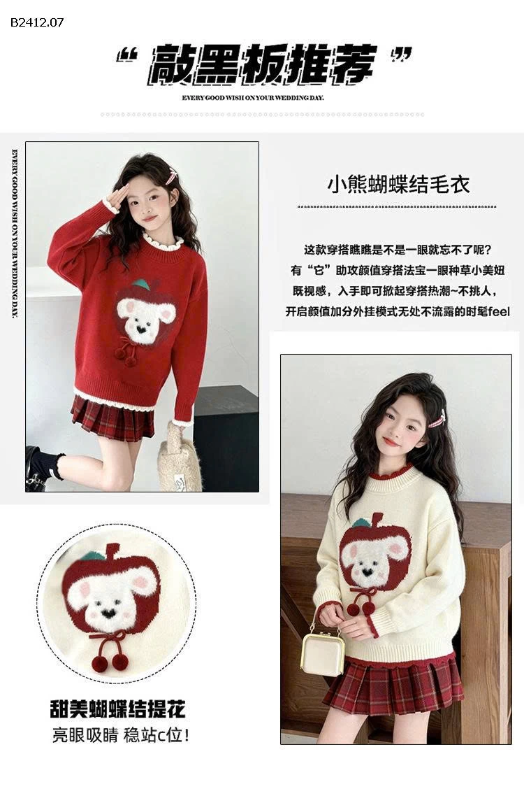 Áo len dày dặn cho bé gái, thích hợp cho mùa thu đông- Giá sỉ 290k