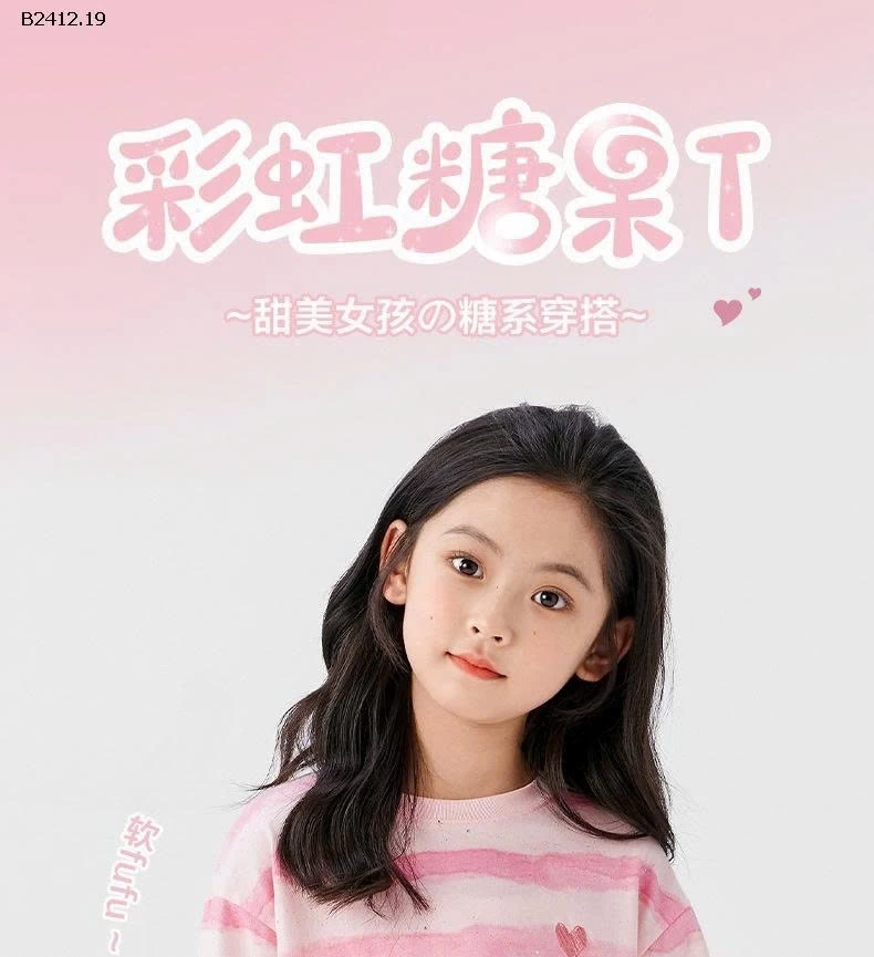 Áo thun dài tay cho bé gái kẻ sọc mùa xuân/thu 2025-Giá sỉ   sz 90-130: 68k  sz 140-170: 83k