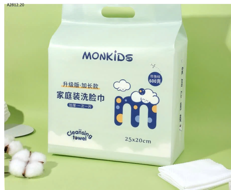 KHĂN GIẤY RỬA MẶT 1 LẦN ĐA NĂNG  MONKIDS -Giá sỉ 99k/bịch .  bán từ 2 bịch 