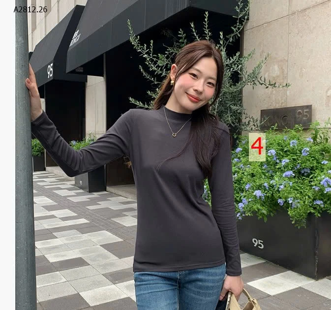 Áo thun nữ cổ cao, tay dài với cổ đứng và lớp lót lông cừu mềm mạiGiá sỉ 88k