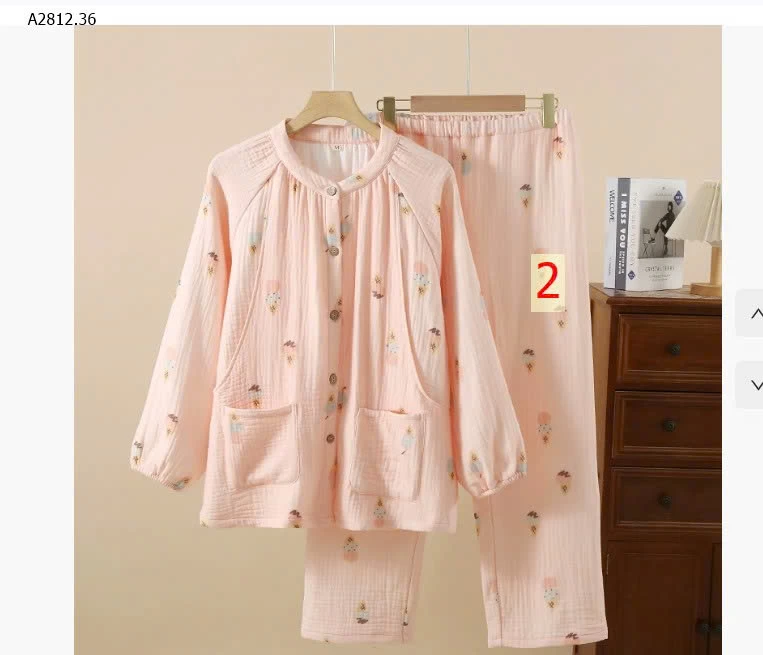 Bộ đồ ngủ bà bầu bằng vải gạc bốn lớp cotton nguyên chất-Giá sỉ 428k