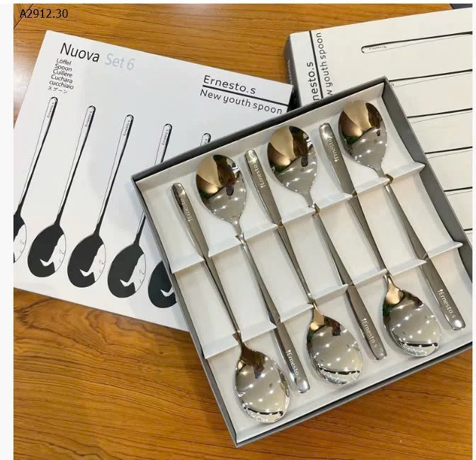 BỘ 6 MUỖNG INOX ERNESTO.S CAO CẤP – SANG TRỌNG, DÀY DẶN, CẦM SƯỚNG TAY - sỉ 60k