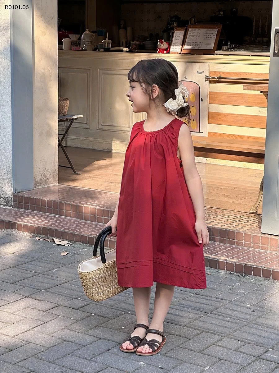 Đầm cotton không tay đỏ cho bé gái nhà AMBB-Giá sỉ  Sz 90-150 : 194k Sz 160 : 207k sz 170 :  225k