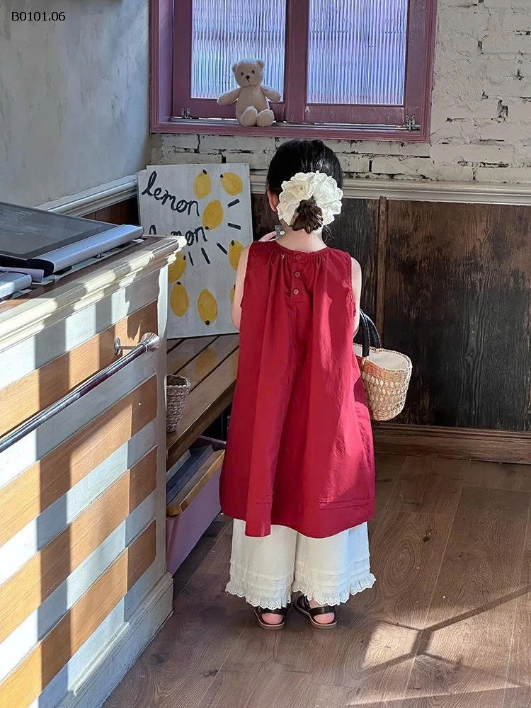 Đầm cotton không tay đỏ cho bé gái nhà AMBB-Giá sỉ  Sz 90-150 : 194k Sz 160 : 207k sz 170 :  225k