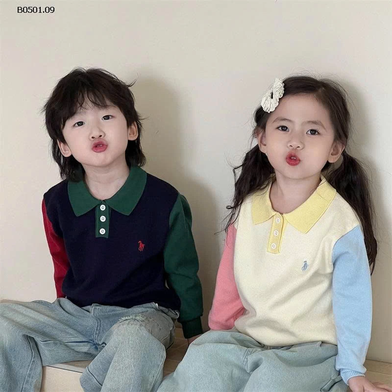  ÁO POLO DÀI TAY PHỐI MÀU CHO BÉ-Giá sỉ 152k