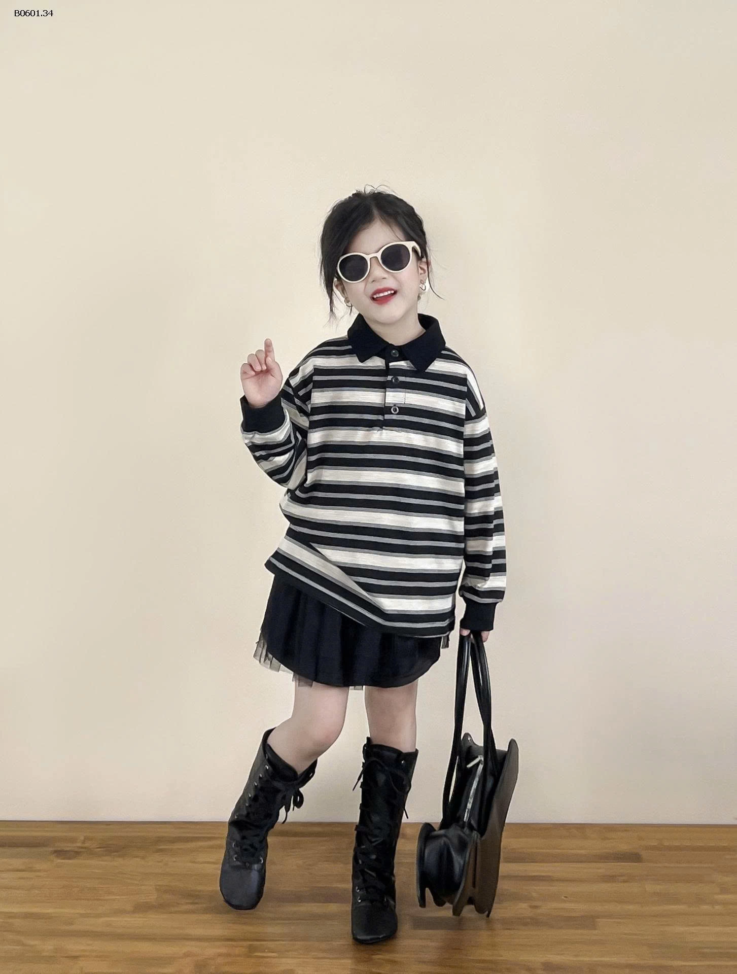 ÁO THUN KẺ CỔ POLO & CHÂN VÁY CHO BG-Giá sỉ áo: 175k/c  Chân váy: 168k/c