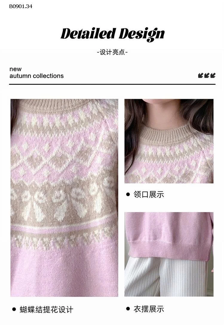 Áo len thắt nơ xinh xắn cho BG cổ tròn - Giá sỉ 290k