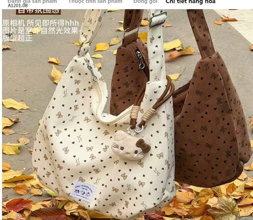 TÚI VẢI ĐEO VAI HOẠ TIẾT NƠ TIM- sỉ 65k