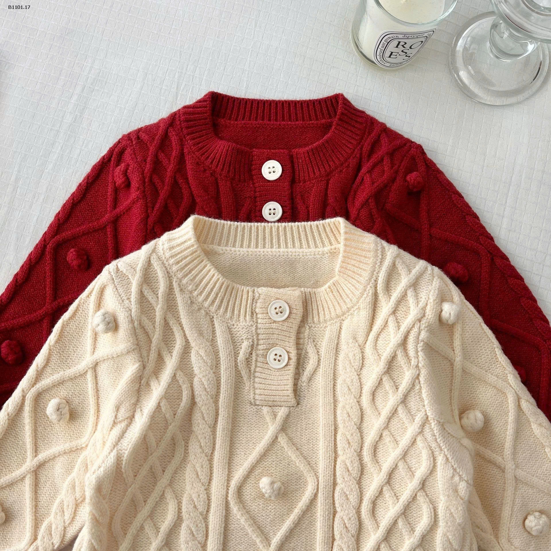 Bộ áo liền quần dệt kim kiểu Hàn Quốc cho bé, màu trơn - giá sỉ 158k