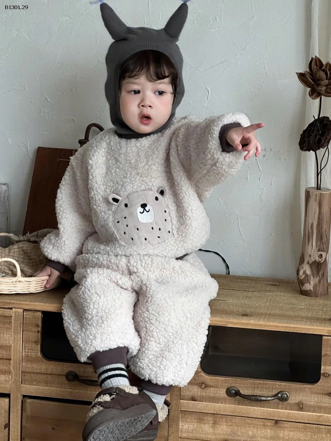 Bộ mũ gấu bông dày dặn cho bé trai- giá sỉ 267k