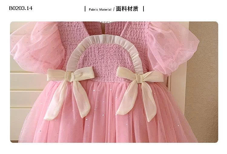 VÁY CÔNG CHÚA TAY BỒNG HỌA TIẾT NƠ- sỉ 214k