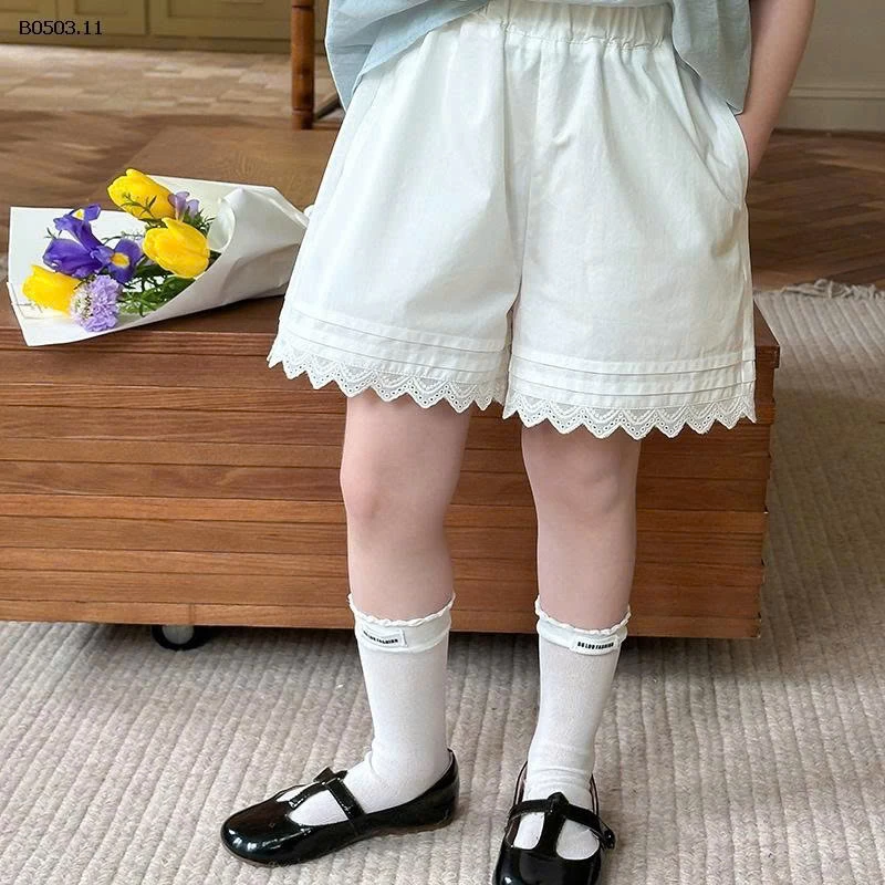 SHORT TRẮNG VIỀN REN AIMOBEIEI  BÉ GÁI-Giá  sỉ 90-150: 95k 160-170: 115k