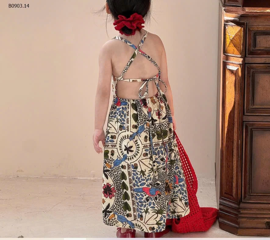 MAXI HOA 2 DÂY HỞ LƯNG - sỉ 175k