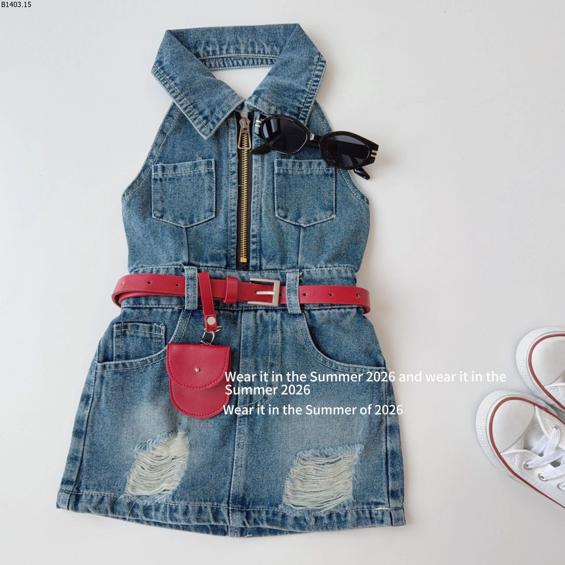 VÁY JEAN RETRO CỔ YẾM KÈM TÚI VÀ THẮT LƯNG Giá sỉ 305k