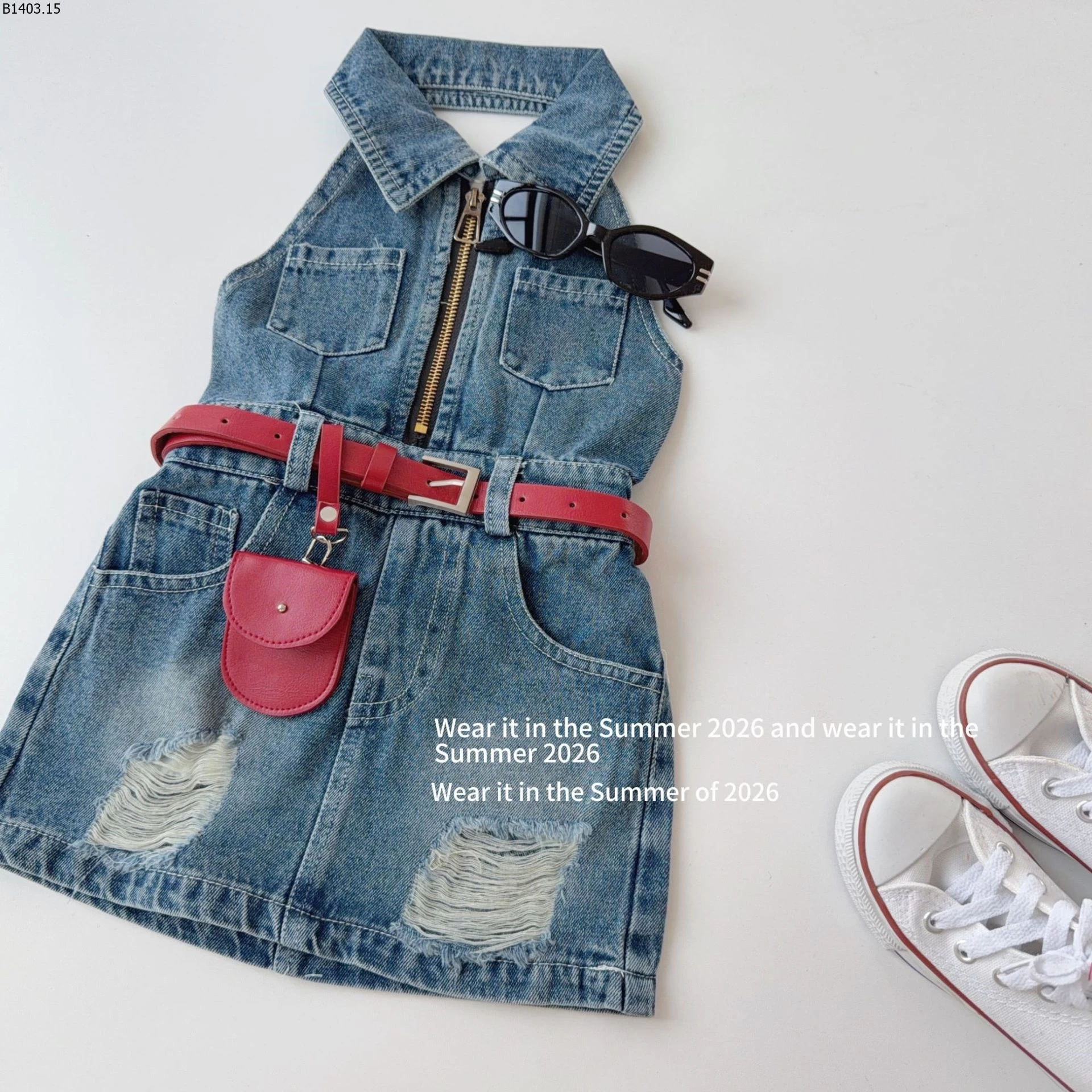 VÁY JEAN RETRO CỔ YẾM KÈM TÚI VÀ THẮT LƯNG Giá sỉ 305k