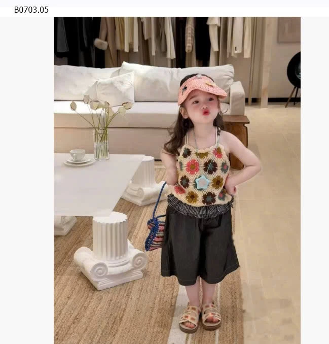 ÁO 2 DÂY HOA MIX SHORT LỬNG-Giá sỉ áo 162k, quần 164k