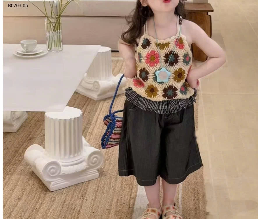 ÁO 2 DÂY HOA MIX SHORT LỬNG-Giá sỉ áo 162k, quần 164k