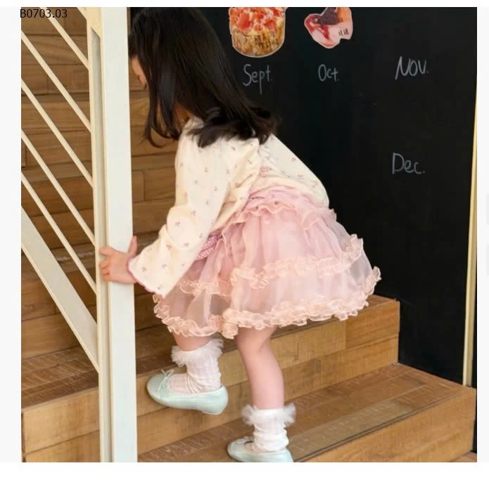 Set 3 chi tiết ĐẦM VOAN HỒNG MIX CARDIGAN HOA-Giá sỉ 295k/set