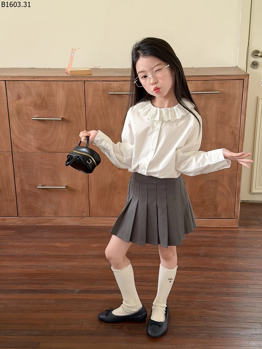 Áo sơ mi kiểu dáng đồng phục học sinh Elmo cho bé gái NHÀ AMBB giá sỉ sz 100-150 : 160k sz 160 : 173k sz 170 : 186k