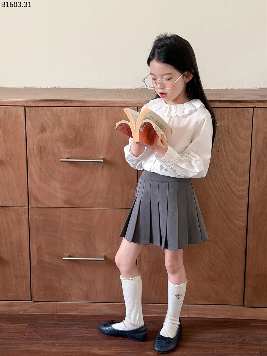 Áo sơ mi kiểu dáng đồng phục học sinh Elmo cho bé gái NHÀ AMBB giá sỉ sz 100-150 : 160k sz 160 : 173k sz 170 : 186k