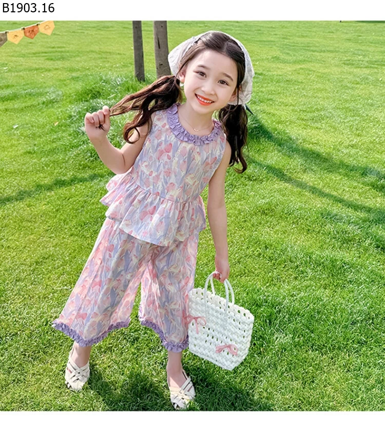 Bộ đồ mỏng họa tiết hoa cho bé gái giá sỉ 95k