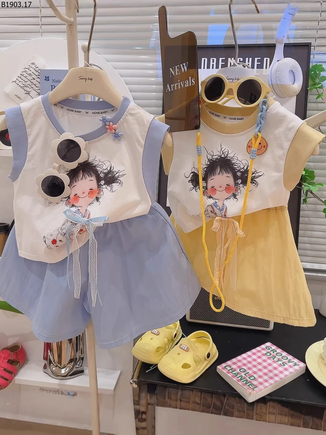 Bộ áo và quần váy bằng vải cotton nguyên chất cho bé gái giá sỉ 105k