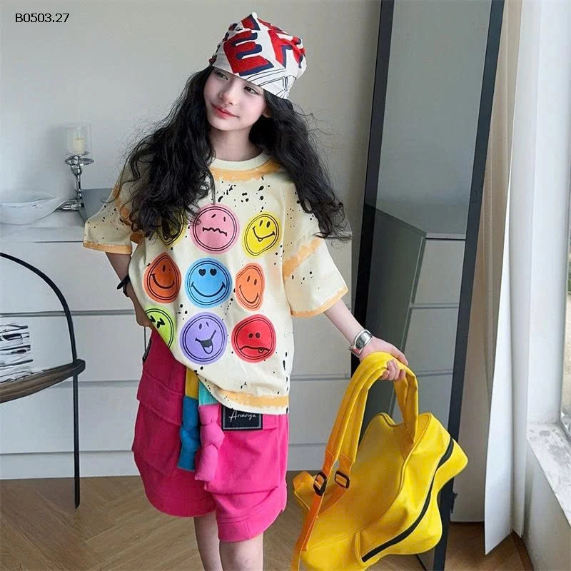 ÁO MẶT CƯỜI & SHORT TÚI HỘP BG-Giá sỉ áo: 184k quần: #205k